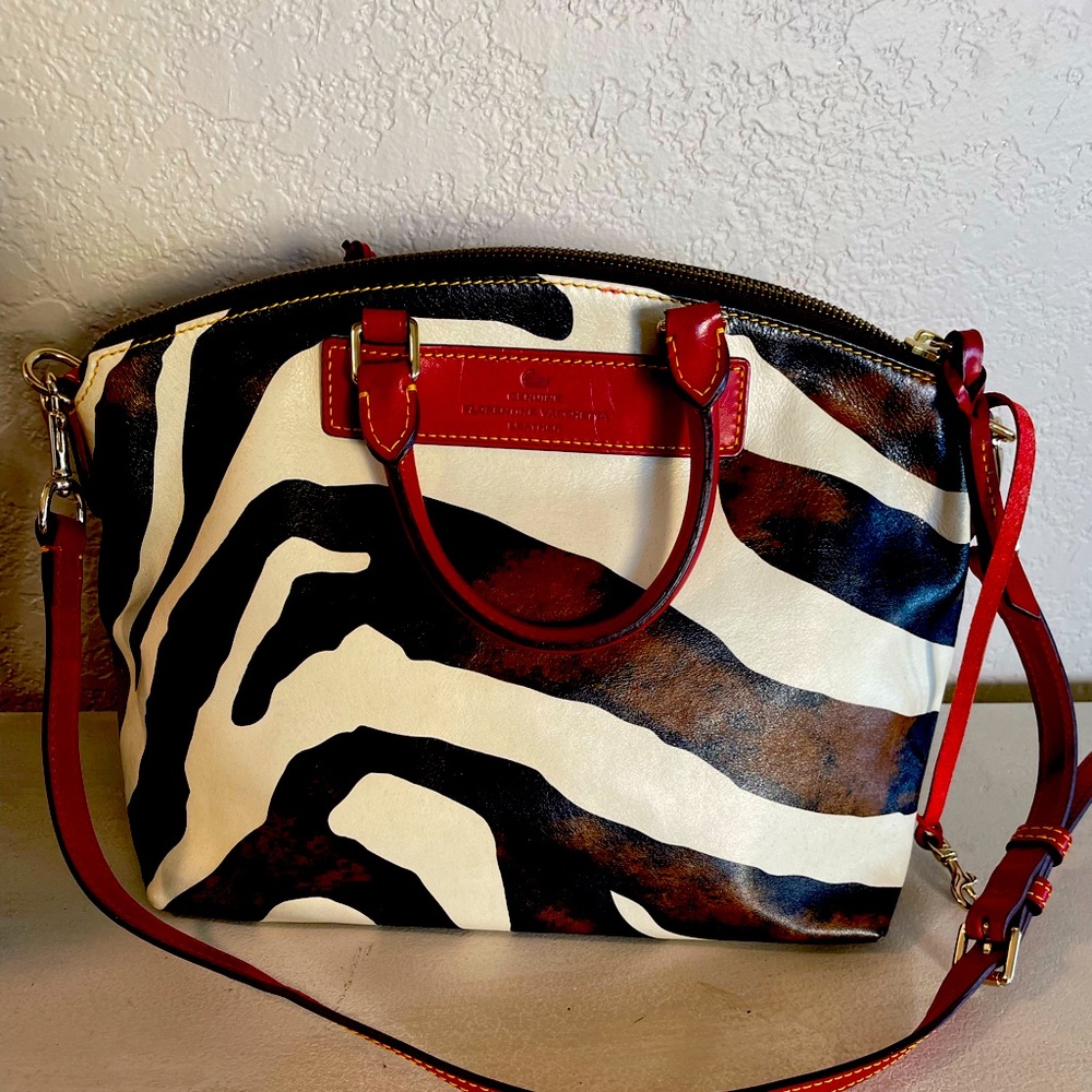 Dooney & Bourke Zebra Print Satchel with Red Accents